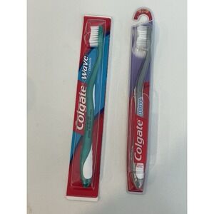 2 Colgate Wave Toothbrushes New Old Stock Curved Bristles & Handle 1 Comfort Fit
